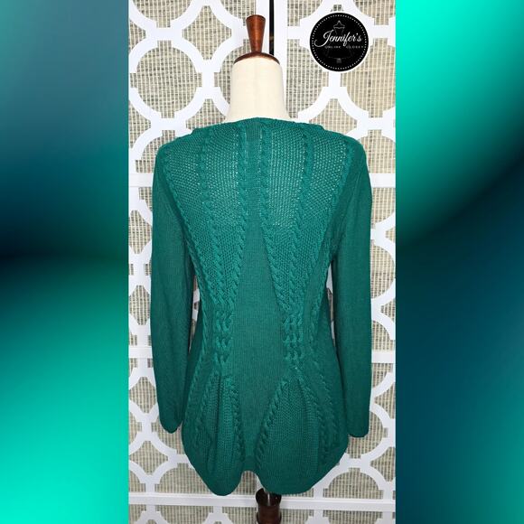 Cupio Women's Emerald Green Cable Knit Peplum Sweater Size XL - Picture 9 of 13